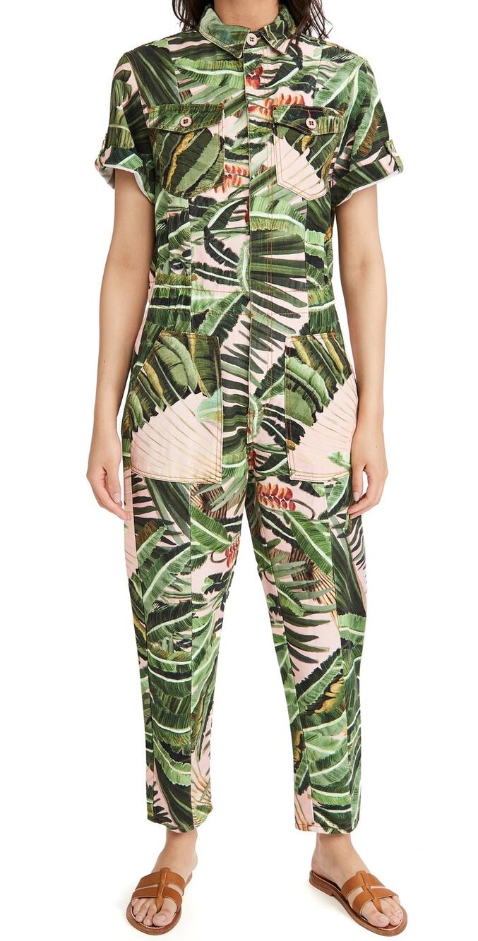 Farm Rio Amazonia Forest Utility Jumper Womens Small Palm Jumpsuit Tropical